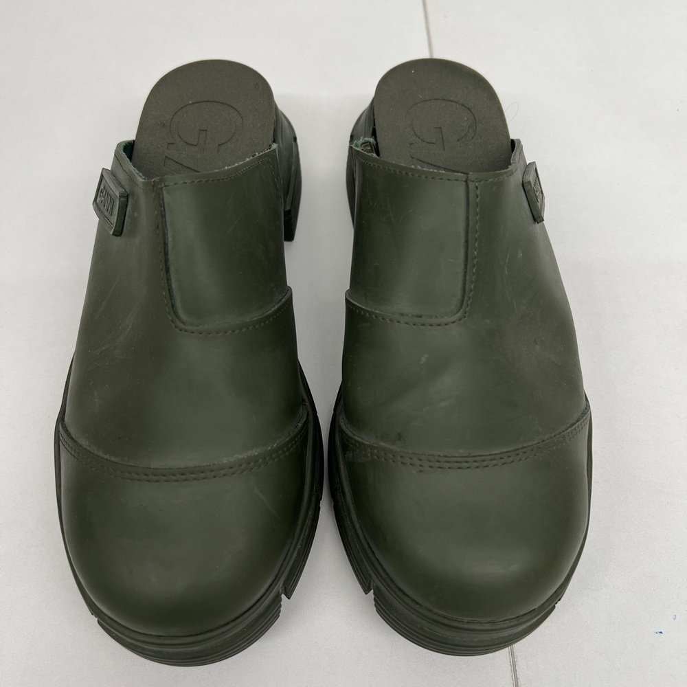 Ganni Green Rubber Clogs